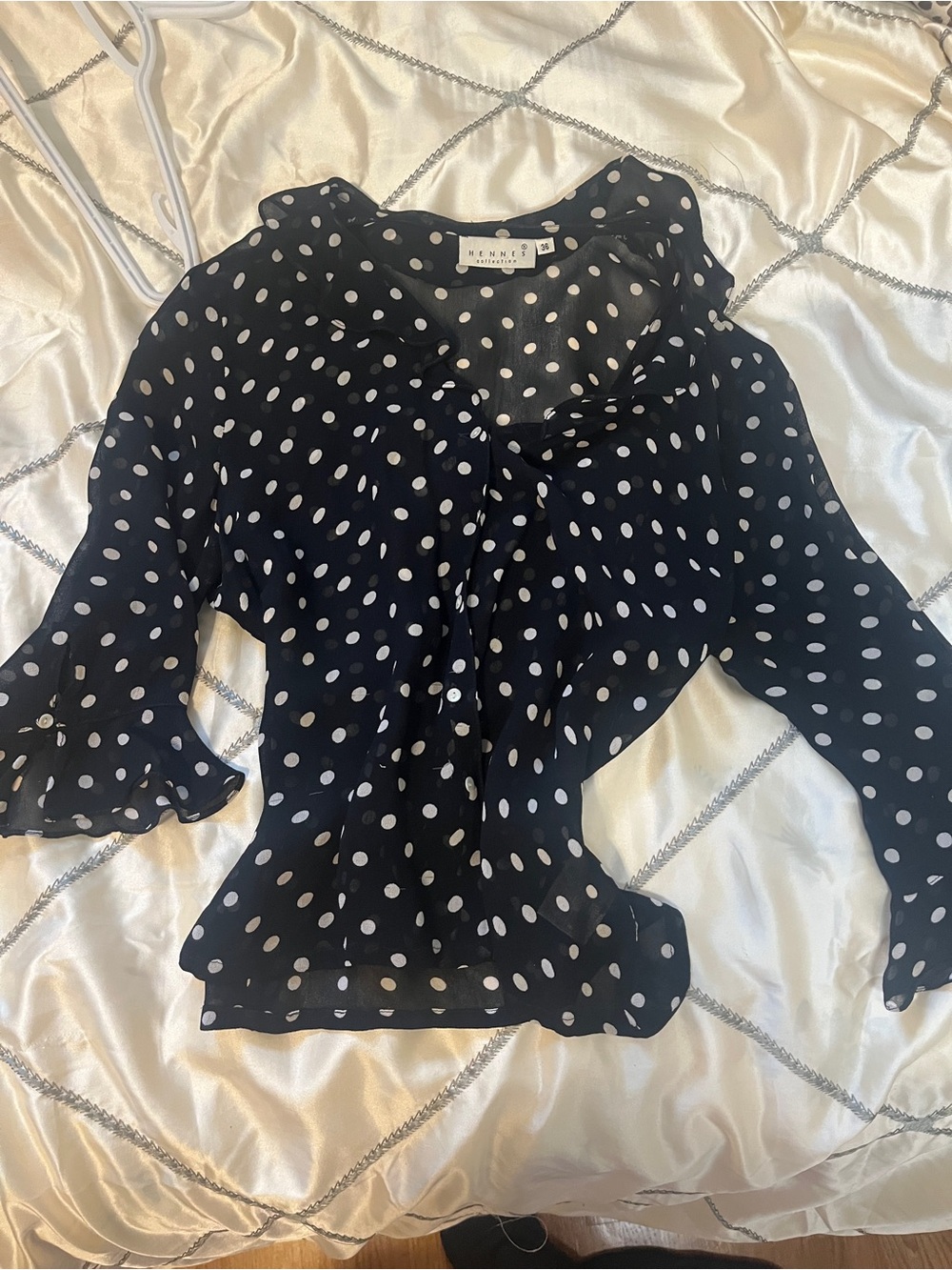 Vintage, Sheer Polka Dot Blouse in Black and White